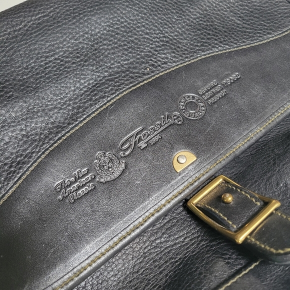 Vintage Fossil Black Leather Messenger Bag 75082 - Picture 4 of 12